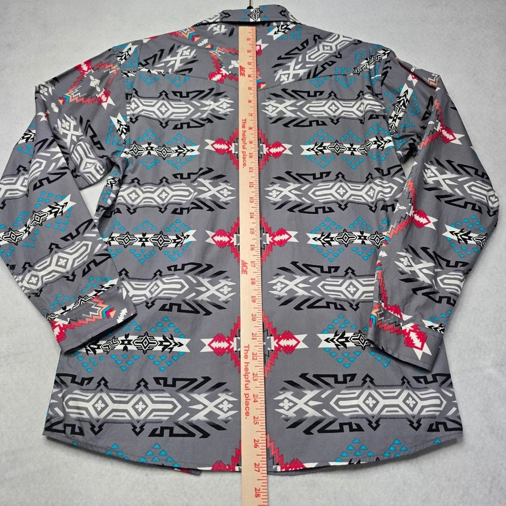Rock & Roll Cowboy Boys XL Grey Aztec Western Snap Long Sleeve Shirt B8S2315